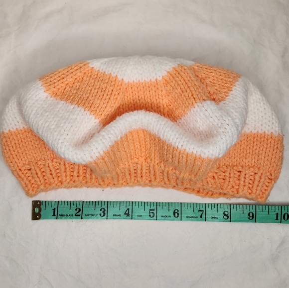 Handknit Striped Beret Hat - Picture 4 of 7